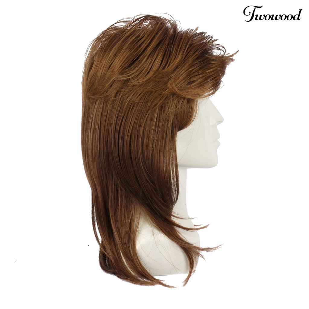 Twowood Wig Pria Amerika Nyaman Mudah Dipakai Berbulu Tahan Panas Fashion Kosmetik Alat Suhu Tinggi Sutra Pria Gaya Rock Wig Pendek Untuk Pesta