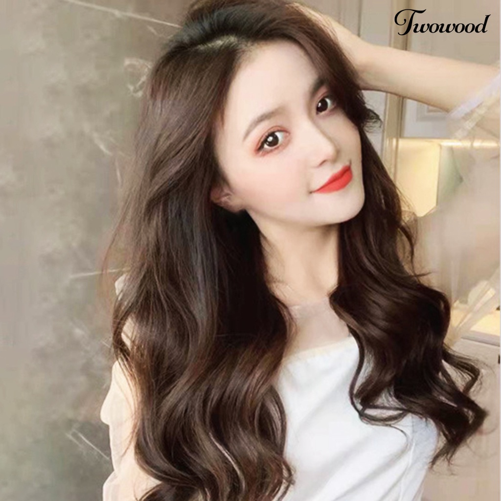 Twowood Wig Piece No Perm Fluffy Mensimulasikan U-Shaped Menebal Rambut Mulus Satu Potong Panjang Keriting Sebagian Mewarnai Wanita Wig Wanita Digunakan