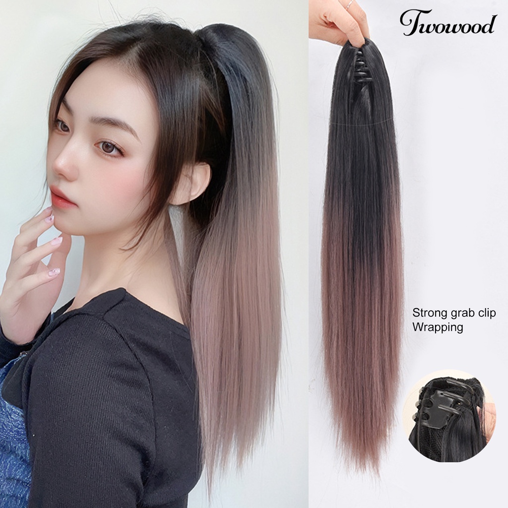 Twowood Palsu Ponytail Halus Berbulu Non-Simpul Rapat Tetap Styling Rambut Lembut Panjang Lurus Gradien Berwarna Cakar Klip Wig Wanita Digunakan