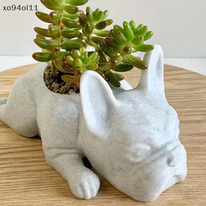 Xo French Bulldog Shape Resin er Pot Tanaman Desktop Untuk Rumah OL