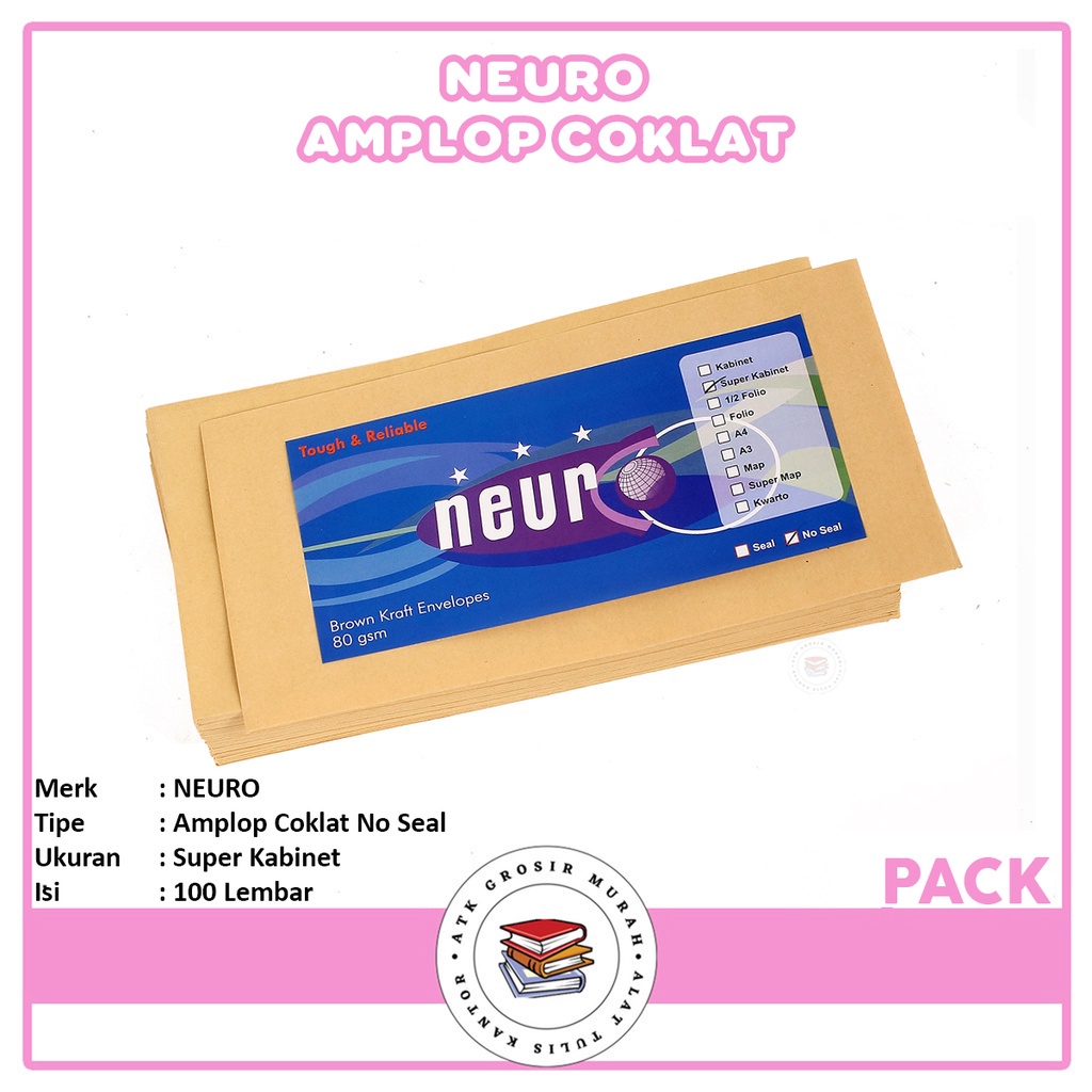 

NEURO - Amplop Coklat Polos Ukuran Super Kabinet No Seal - Pack