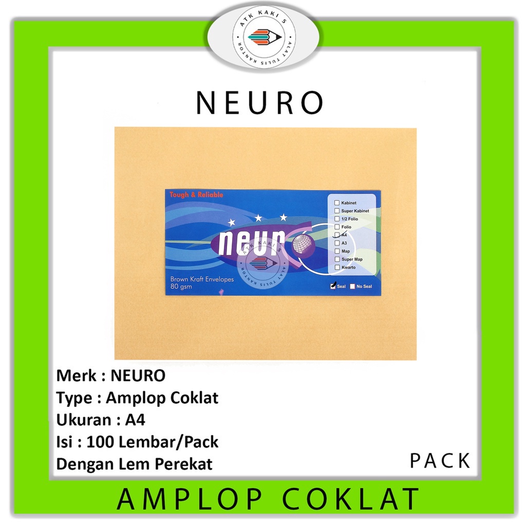 

NEURO - Amplop Coklat Polos Ukuran A4 Seal - Pack