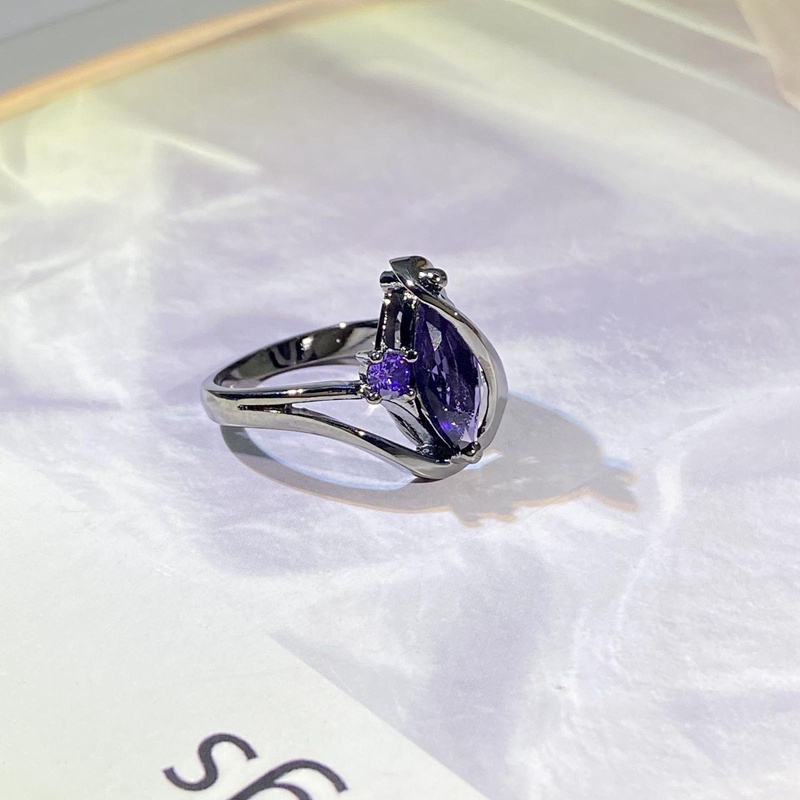 Special-interest Cincin Kawin Wanita Berlapis Hitam Dengan Marquise Ungu Cubic Zirconia Hadiah Kepribadian Untuk Perhiasan Pesta