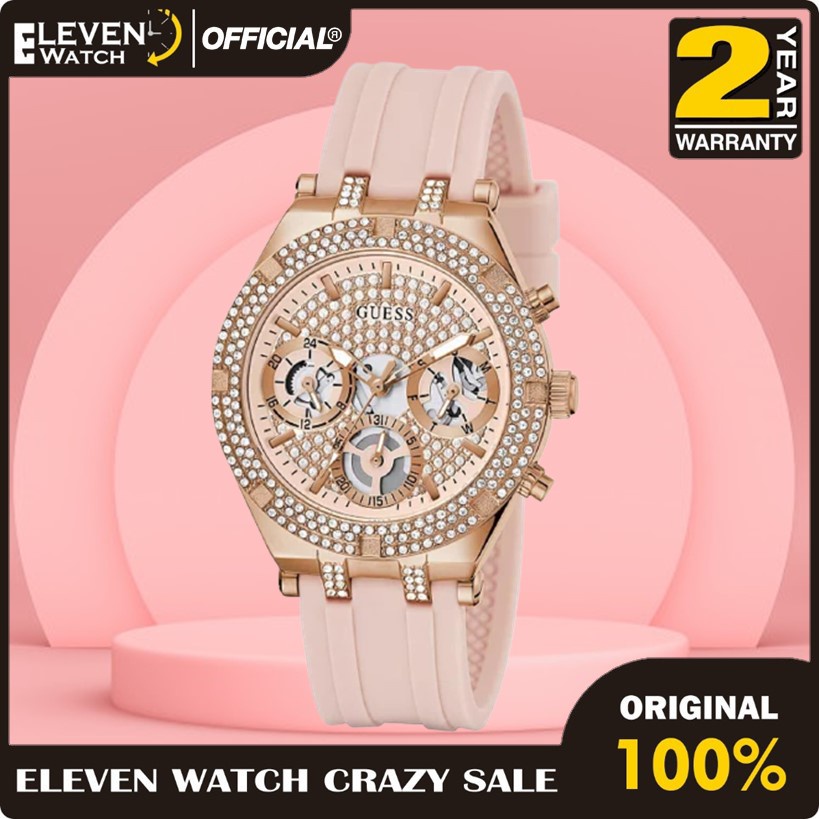 [Promo] Jam Tangan Wanita Guess GW0407L3 Heiress Rosegold Glitz Dial Pink Silicone Strap  Garansi 2 