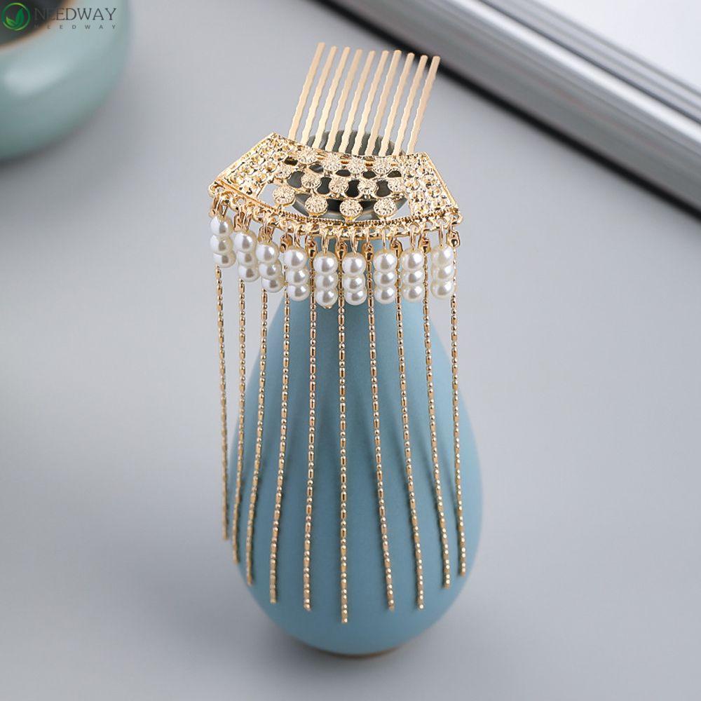 Needway Wanita Rambut Stik Retro Vintage Mutiara Bridal Rumbai Hiasan Kepala Chinese Hair Fork