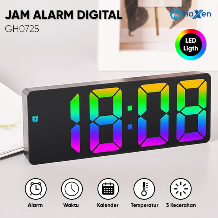 Jam Alarm Digital LED Rainbow Naxen Alarm Clock Sensor Suara GH0725