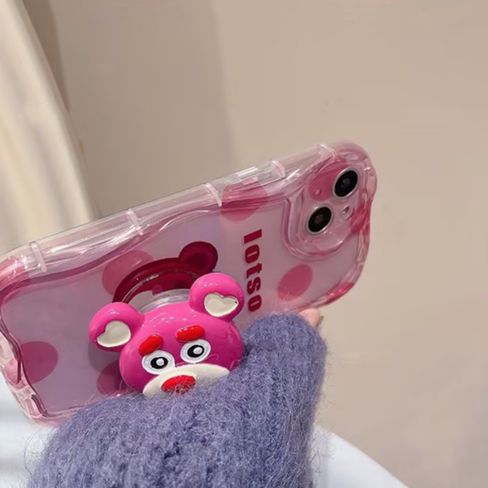 Redmi Note12 Pro Note 11 Note11S Poco C40 Redmi10 10C 10A 9C 9A 9T Note10 Note9 Note8 Poco M3 Pro X3 NFC Redmi A1 A2 Cute Strawberry Bear Manyo Bracket Wavy Edge Back Soft Case