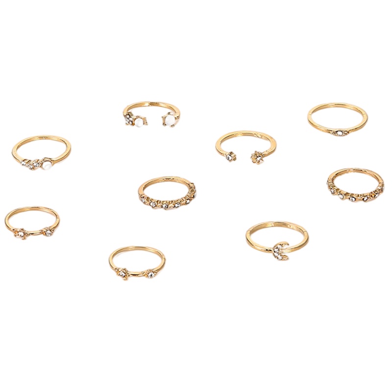 [Ready Stock]9pcs /Set Fashion Perempuan Cincin Sederhana Geometris Jantung Memutar Emas Cincin Set Wanita Berlian Imitasi Cincin Pesta Pernikahan Perhiasan Aksesoris