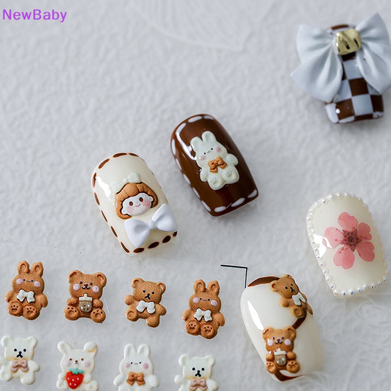 Newbaby 5D Anime Cream Beruang Stiker Kuku Kelinci Cookie Busur Dan Gadis Kecil Nail Art ID