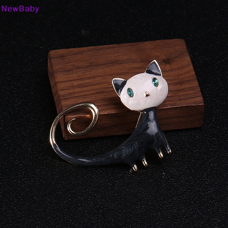 Newbaby 1pcs Enamel Lucu Kucing Bros Untuk Wanita Kitty Pin Brooch 2warna Perhiasan Hewan ID