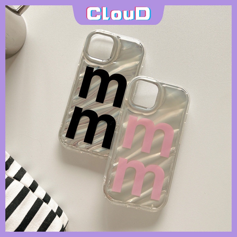 IPHONE 3d Stereo Bergelombang Dengan Penutup Stiker Hati Berlian Kompatibel Untuk Iphone13 12 11 14 Pro MAX 7 6 6S 8plus Se2020 7Plus XR XS X MAX Simple Huruf M Pita Pink Busur Soft Case