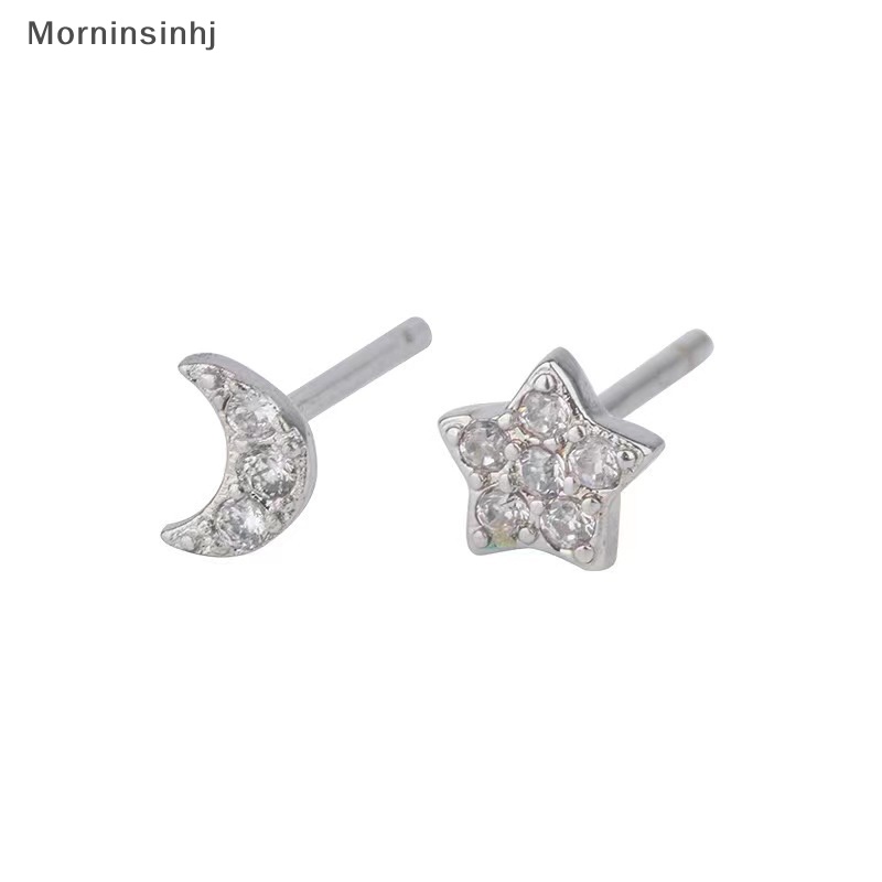 Mornin Perhiasan Wanita Mini Ins Star Moon Stud Earrings Untuk Wanita Anting Valenes Hadiah Hari id