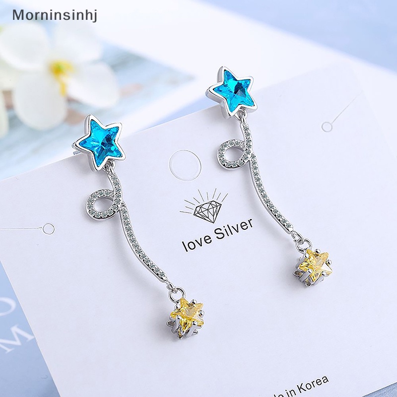 Mornin 1pasang Anting Liontin Bintang Kecil Biru Yang Indah Manis Sederhana Kristal Kuning Zirkon Bintang Anting Rumbai Untuk Wanita Perhiasan Hadiah id