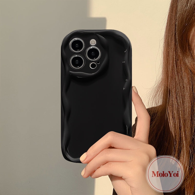 IPHONE Fantasy Braket Kupu-Kupu Lipat Ring Holder Case Kompatibel Untuk Iphone7 8 6 6s Plus 11 14 12 13 Pro Max XR XS X Max Se2020 3D Wavy Curved Edge Fashion Penutup Cat Air Sederhana