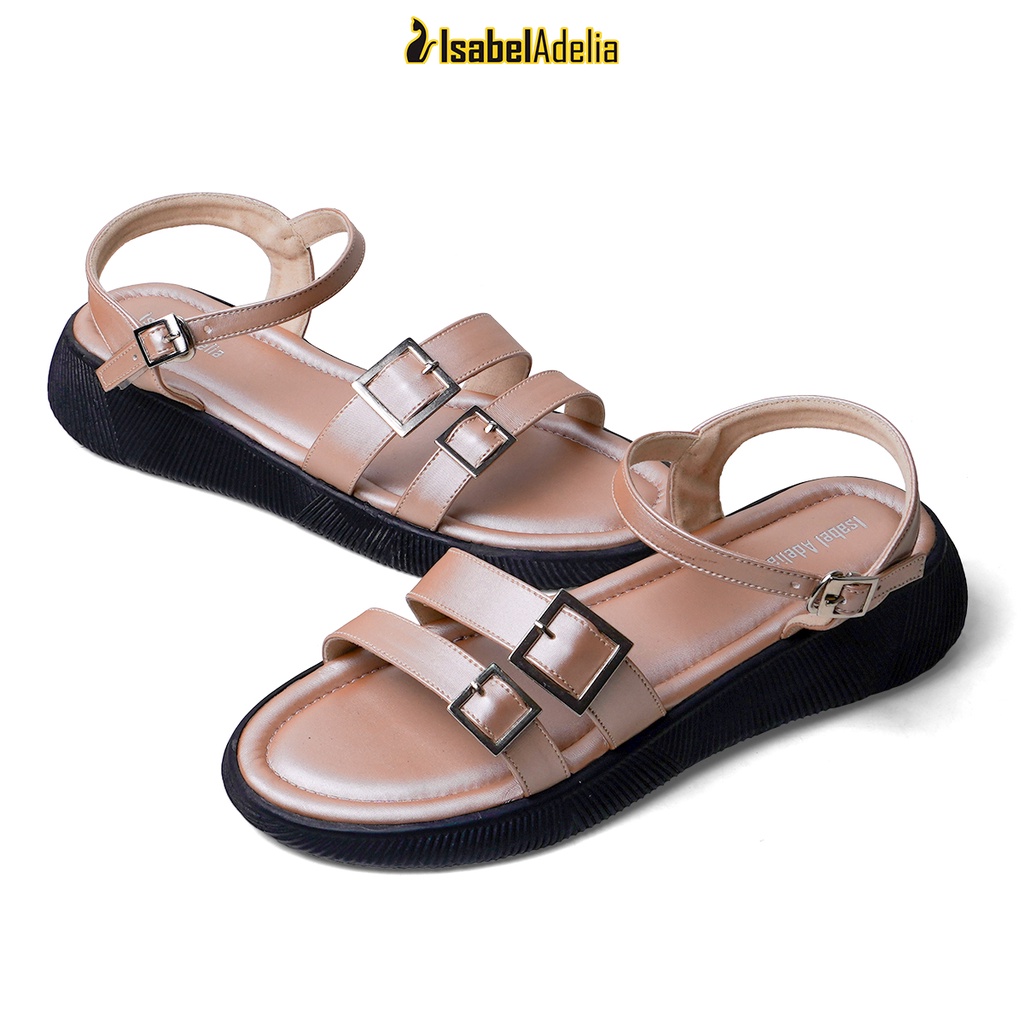 Isabel Adelia Sendal YUZU Sandal Platform Wanita Hitam Silver Latte