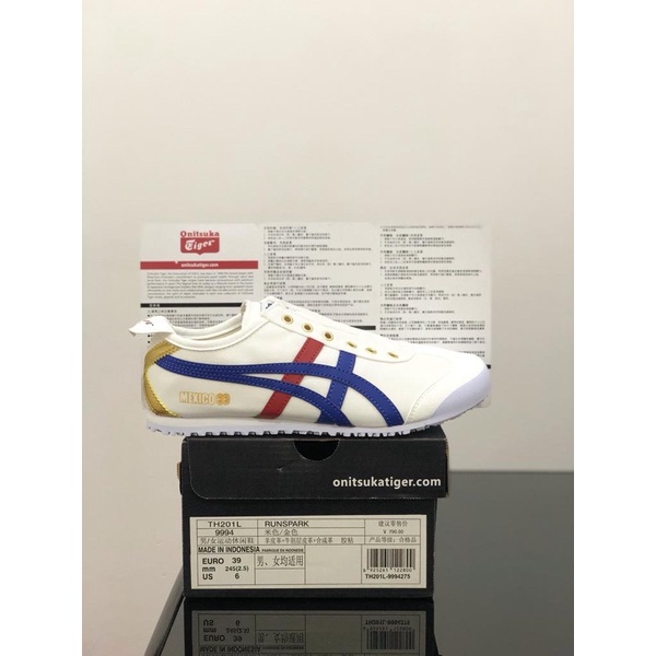 Sepatu Onitsuka Tiger Mexico 66 Slip On White Blue Red X Gold Free Paper Bag