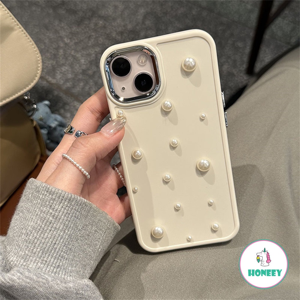 IPHONE Casing Ponsel Lensa Plating Mutiara 3D Mewah Korea Untuk Iphone14 11 12 13 Pro MAX X XR XS Max11 14 7 8plus Anak Perempuan Lucu Cover Pelindung