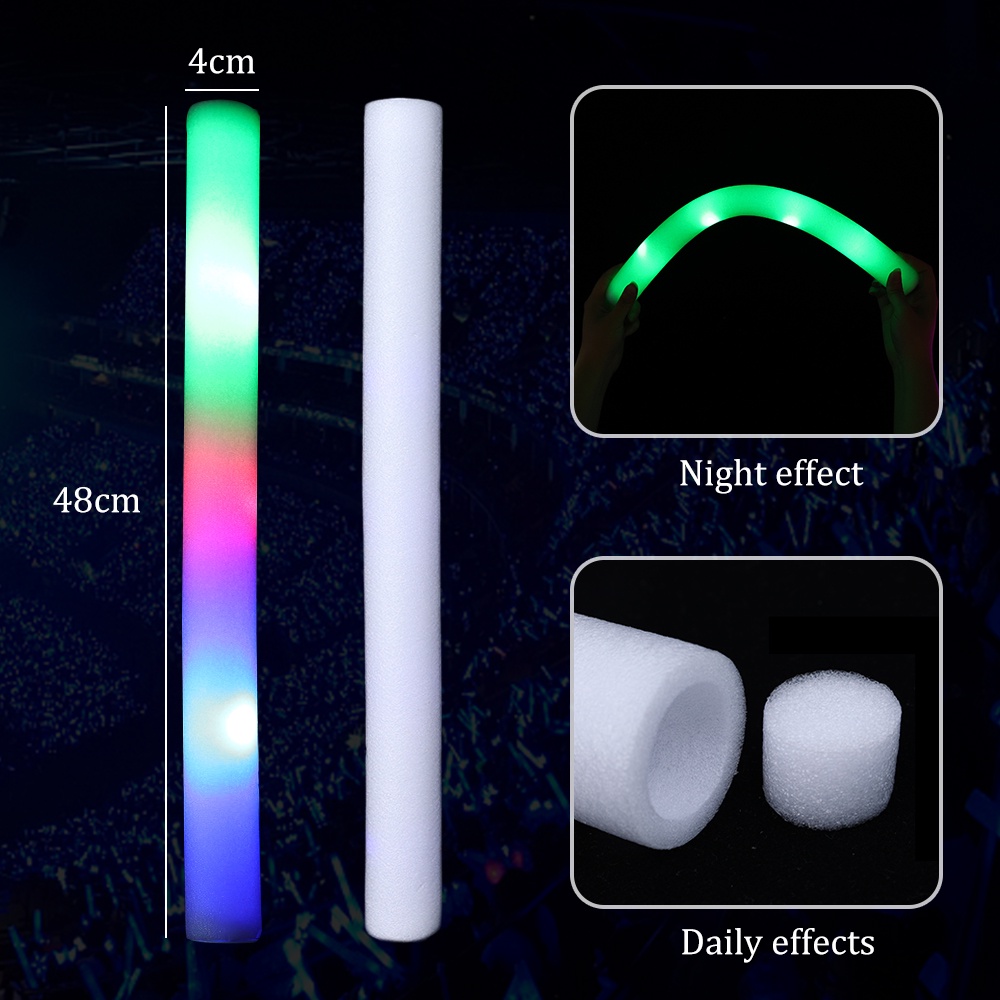 Stik Lampu Kedip Ceria Pesta/LED Foam Cheer Tube/Tiang Lampu Tongkat Spons Multicolor/Glow Sticks Warna Warni/Glow in the Dark Light Props Suasana Konser