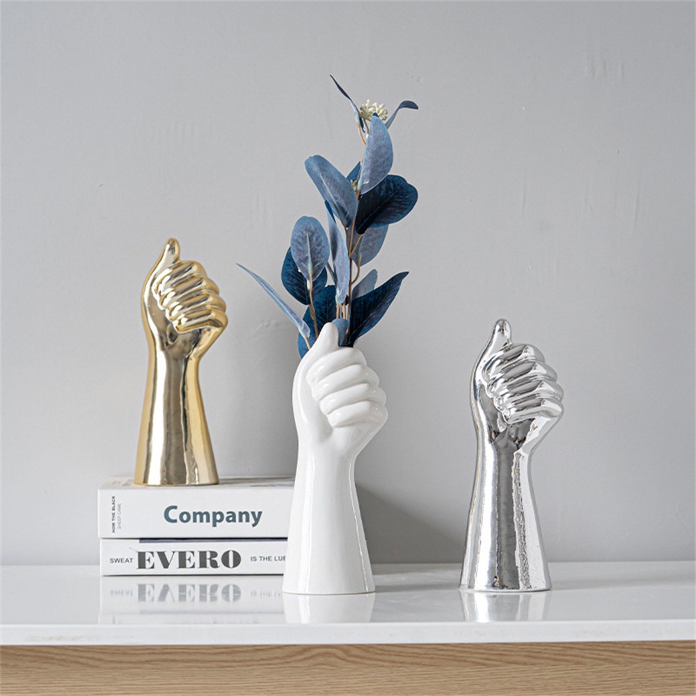 ღ Nordic Style Ceramics Vase Modern Creative Hand Shaped Vase Flowers Arrangement Home Decor Office Desktop Living Room Ornament Gifts