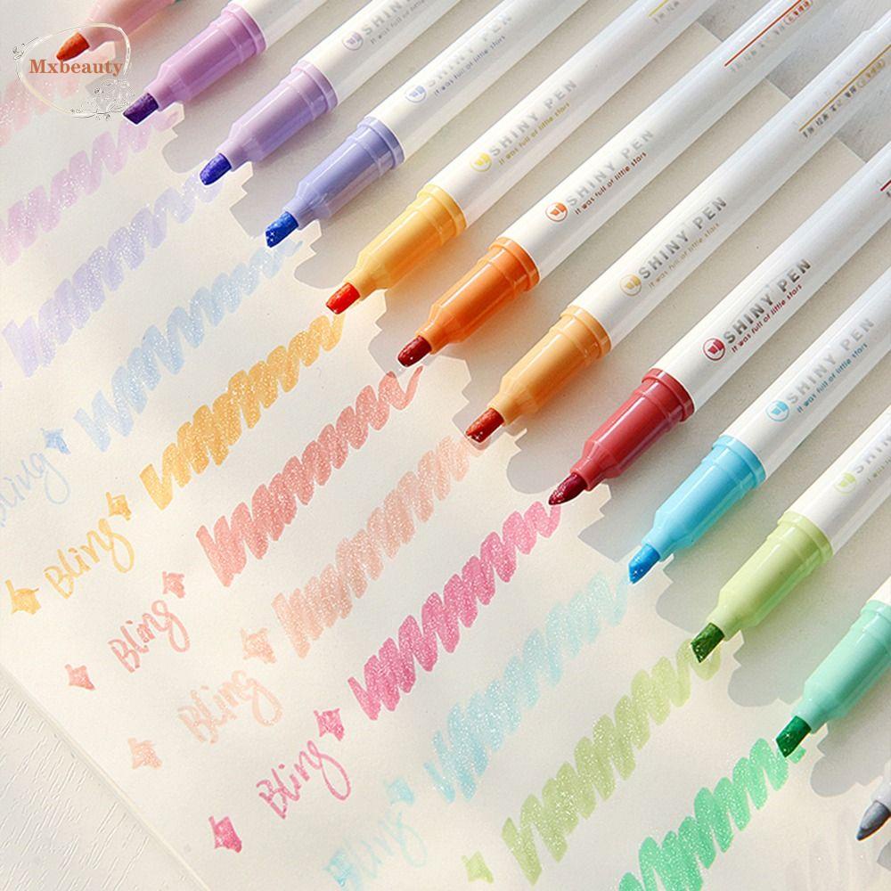 Mxbeauty Bling Stabilo Pen Set Vintage Glitter Warna Keypoints Marker Kantor Sekolah Perlengkapan Alat Tulis Siswa 4 mm Brush Painting Drawing Pen