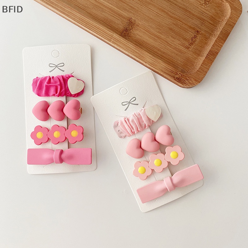 [BFID] 4/2pcs Aksesoris Rambut Anak Baru Sweet Pink Flower Bow Hair Clips Kids Cut [ID]