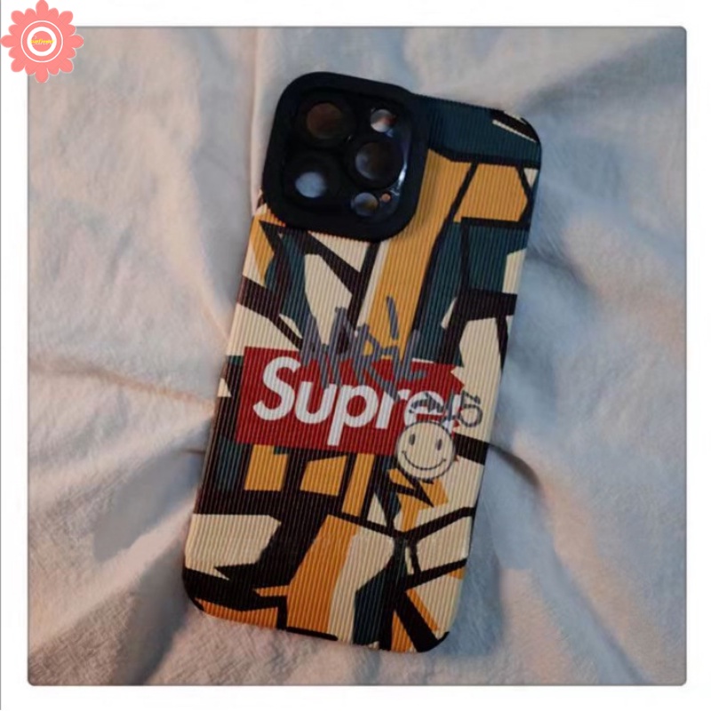 IPHONE Kartun Lucu Graffiti Trendi Merek Supre. me Case Kompatibel Untuk Iphone11 13 14 12 Pro MAX 7Plus XR 78 Plus X XS MAX Shockproof Mewah Tekstur Kulit Soft Cover