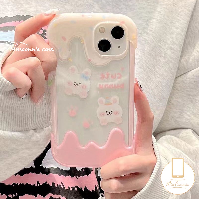 Lovely Couple 3D Ice Cream Case Kompatibel Untuk IPhone 7Plus 11 14 13 12 Pro Max XR X7 8 Plus XS Max Gadis Kartun Beruang Lucu Kelinci Soft Cover