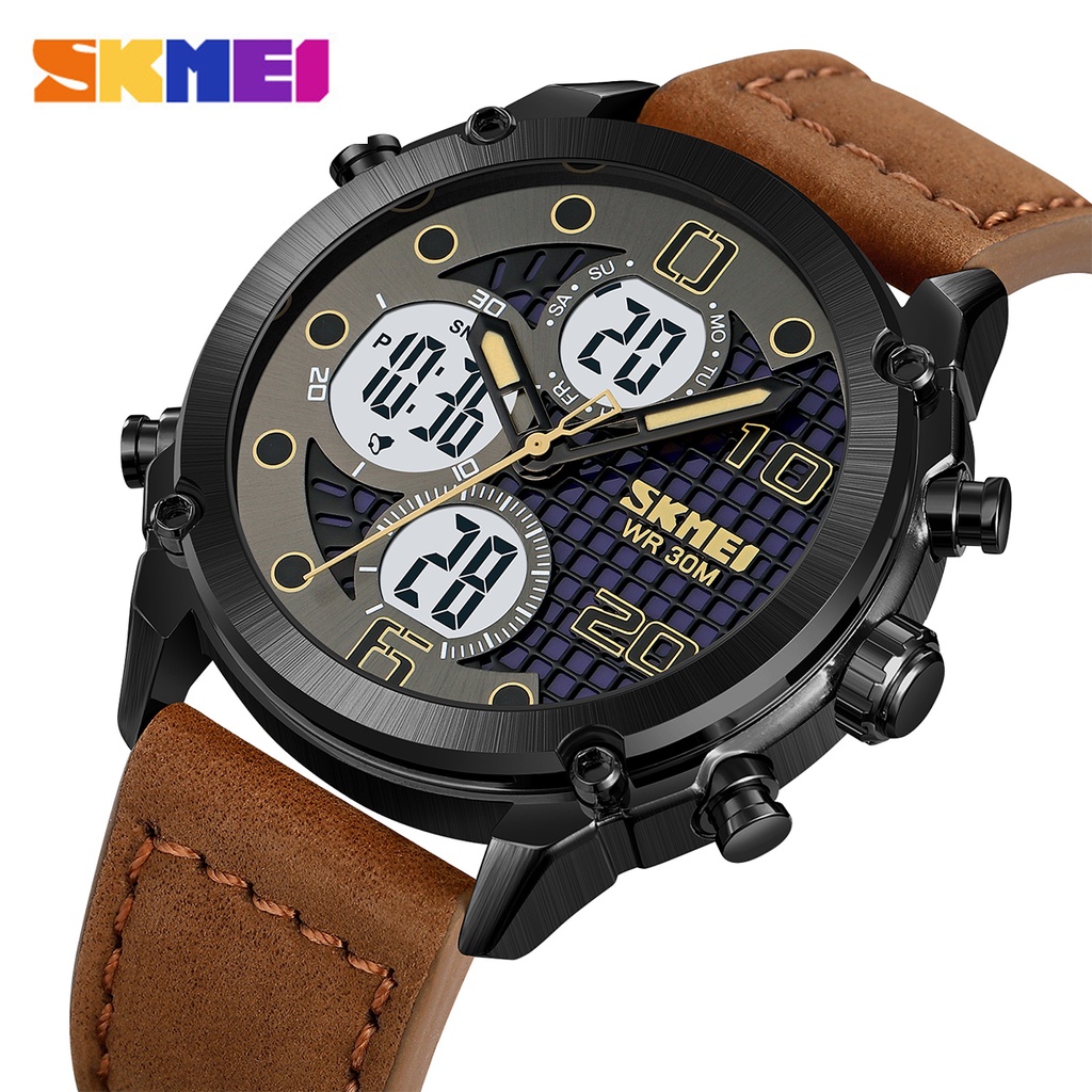SKMEI 1975 Jam Tangan Pria Digital Analog Tali Kulit PU MGOS