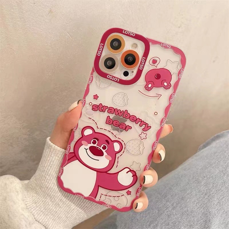 Cocok Untuk Apple14 13promax/x Casing Ponsel New Angel Eyes Strawberry Bear Lucu Anti-drop Pelindung Case Untuk Anak Perempuan