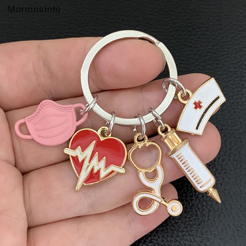 Mornin Dokter Gantungan Kunci Alat Gantungan Kunci Detak Jantung Nurse Cap Key Ring Hadiah Perawat Kreatif DIY Perhiasan Handmade id