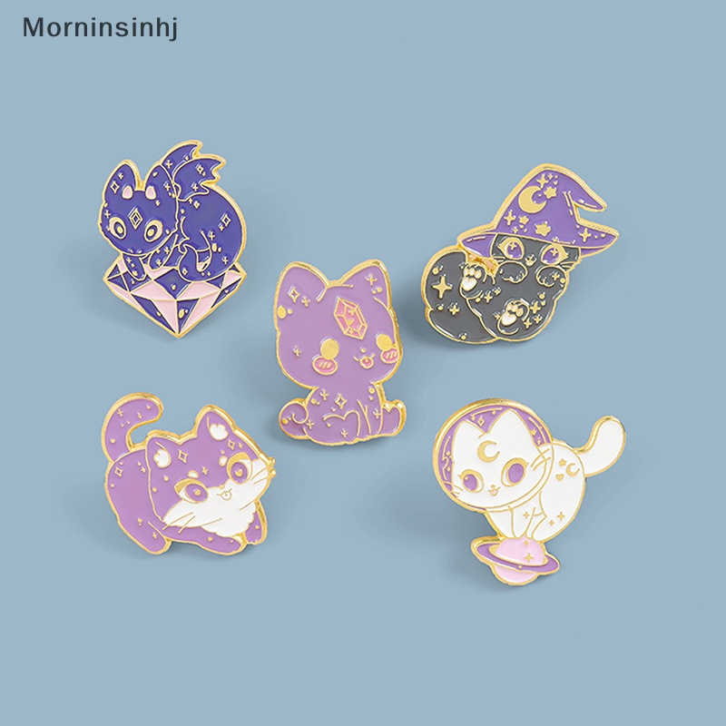 Mornin Bulan Langit Berbintang Kucing Enamel Pin Ungu Topi Penyihir Penyihir Antariksa Kucing Kitten Bros id