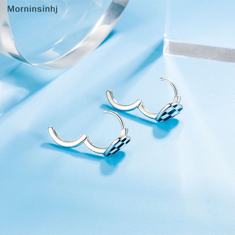 Mornin 1pasang Anting Warna Silver Love Hati Fashion Kreatif Hitam Putih Plaid Ear Stud Untuk Wanita Pesta Perhiasan Hadiah id