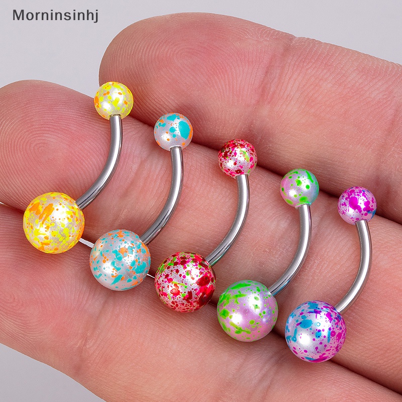 Mornin 5PCS Cincin Sexy Bercak Warna-Warni Stainless Steel Akrilik Bola Pusar Pusar Untuk Wanita Set Perhiasan id