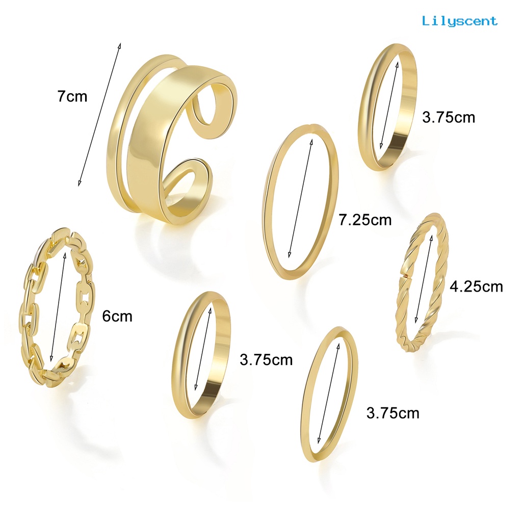 [LS]7 Pcs /Set Cincin Jari Lady Indah Rantai Sederhana Set Cincin Buku Jari Halus Untuk Hadiah