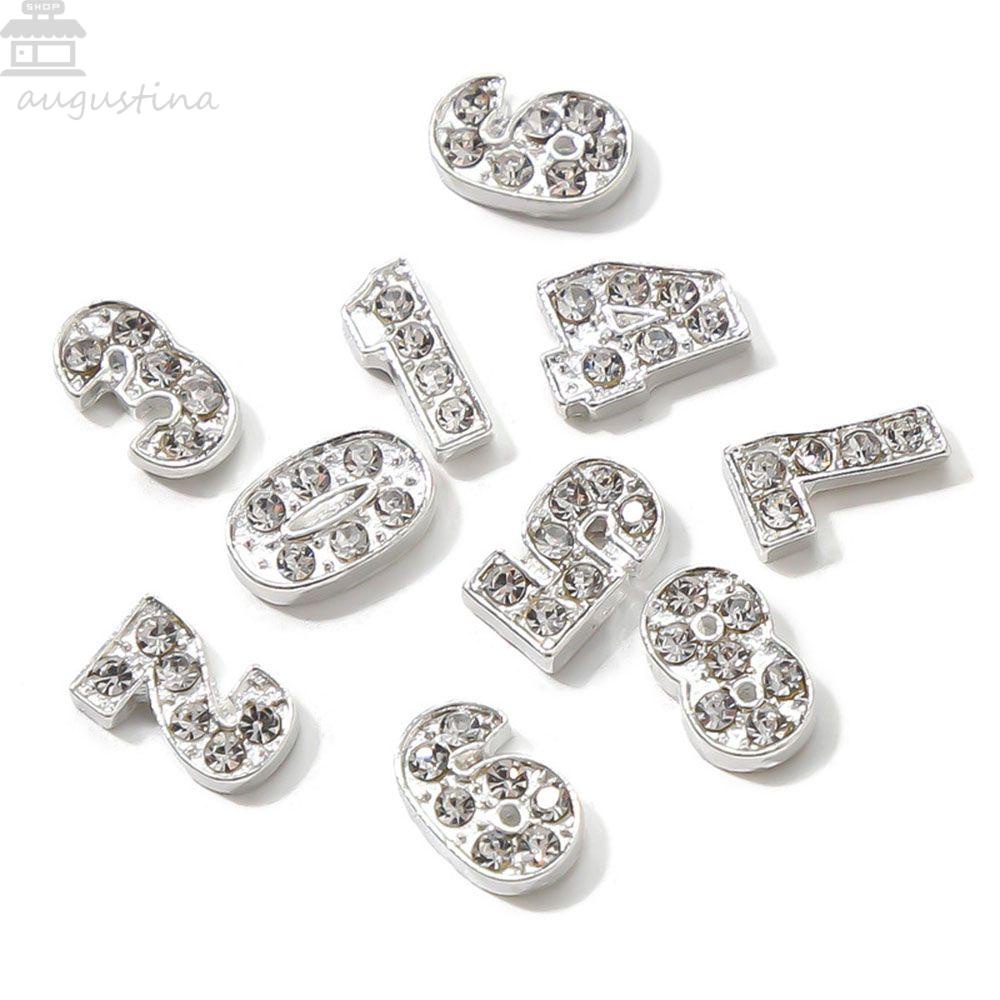 AUGUSTINA Agustina 0-9 Angka Pesona Kuku Fashion Shiny Glitter Warna Perak Perhiasan 3D Manicure Aksesoris