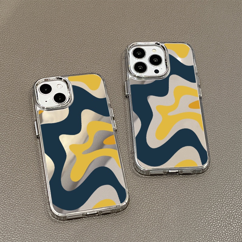 IPHONE Art Lukisan Cermin Ponsel Case Kompatibel Untuk Iphone11 12 13 14 12Pro 13Pro 14Pro Pro Max XR X XS Max Electroplating Tombol Perlindungan Mirror Cover