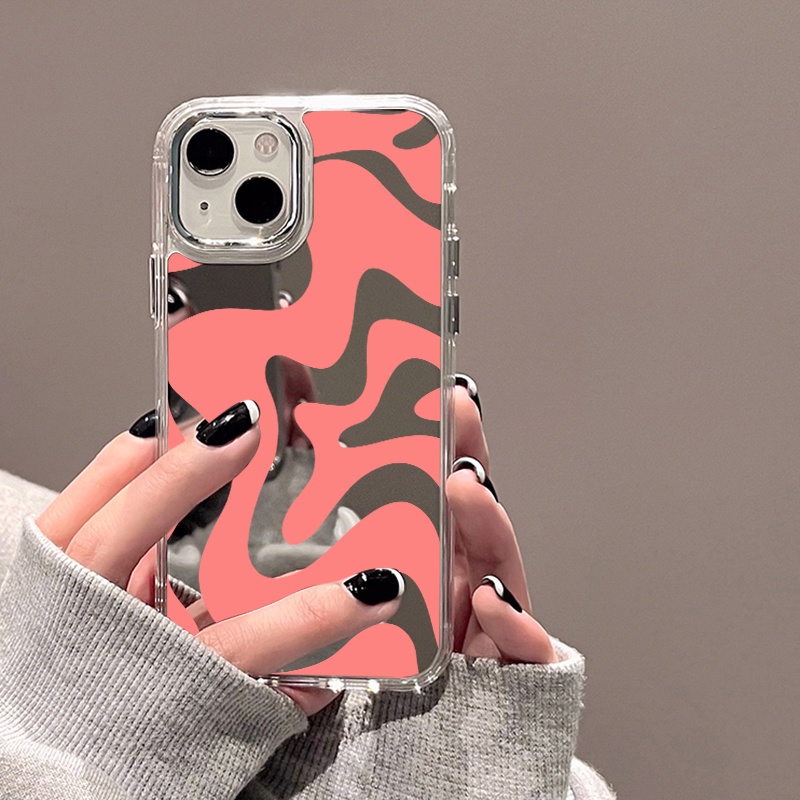 IPHONE Art Pink Terang Lukisan Cermin Ponsel Case Kompatibel Untuk Iphone11 12 13 14 12Pro 13Pro 14Pro Pro Max XR X XS Max Electroplating Tombol Perlindungan Mirror Cover