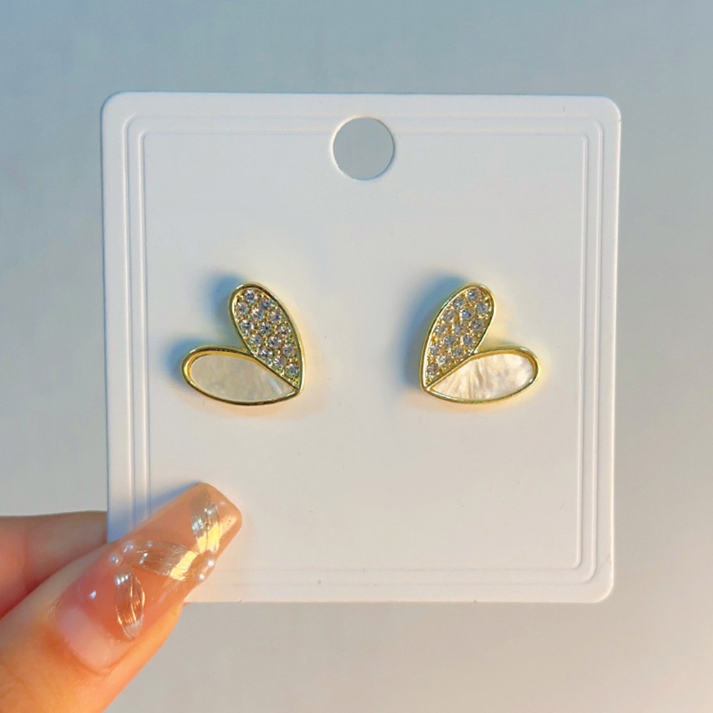 Anting Tusuk Hati Enamel Putih Simple Untuk Wanita Perhiasan Geometris Hadiah Pesta