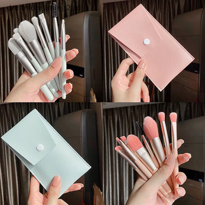 (drea) 8pcs Set Kuas Makeup Wanita Mini Travel Portable Brush Concealer Lembut Dengan Tas //