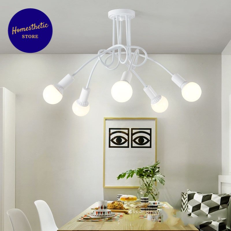 Fitting Lampu Gantung Hias Plafon Minimalis Retro Industrial Style Cabang 5 265V Soket E27 Untuk Rua