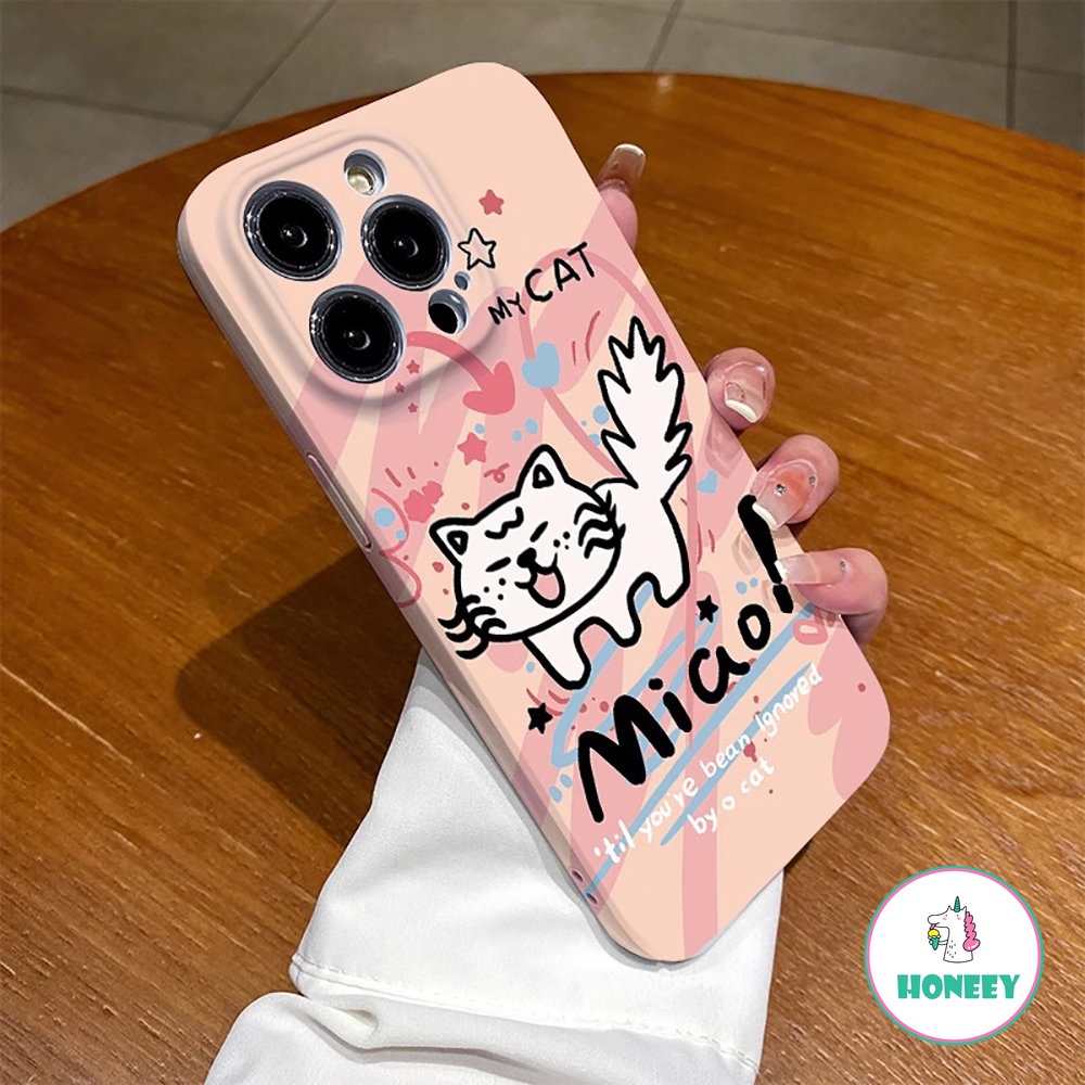 Ins Graffiti Line Cat Kartun Ponsel Case Kompatibel Untuk iPhone 14 Pro Max13 12 11 Pro Max Lucu Lembut TPU Full Cover Penutup Pelindung