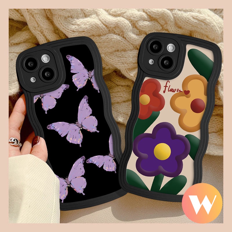 Case Untuk Redmi 9T A2 10A 9C A1+ A2+12C 9 10C 10 A1 9A Note8 11 10 9 Pro 11s 10s 9s Mi 11T Pro POCO X3 M3 NFC Pro Kupu-Kupu Cantik Lembut Bergelombang Tepi Bunga Segar Sarung