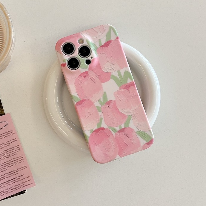 Fashion Full Tulip Soft TPU Case iP iPhone 6 6S 7 8 14 + Plus SE 2020 2022 X XR XS Max 11 12 13 Pro Max FTD Girl Woman Casing Apple