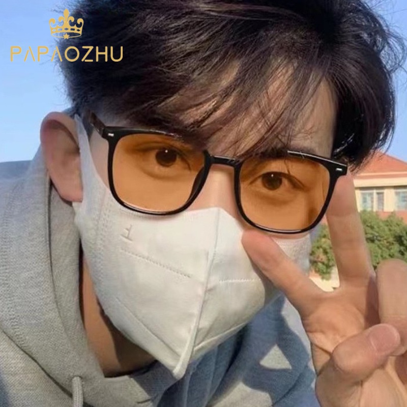 Papaozhu Ins Trendy UV400 Protect Brown Lens Sunglasses Untuk Pria Wanita Unisex Chic Square Frame Shades Aesthetic Pria Kacamata Outdoor Mengemudi Eyewear