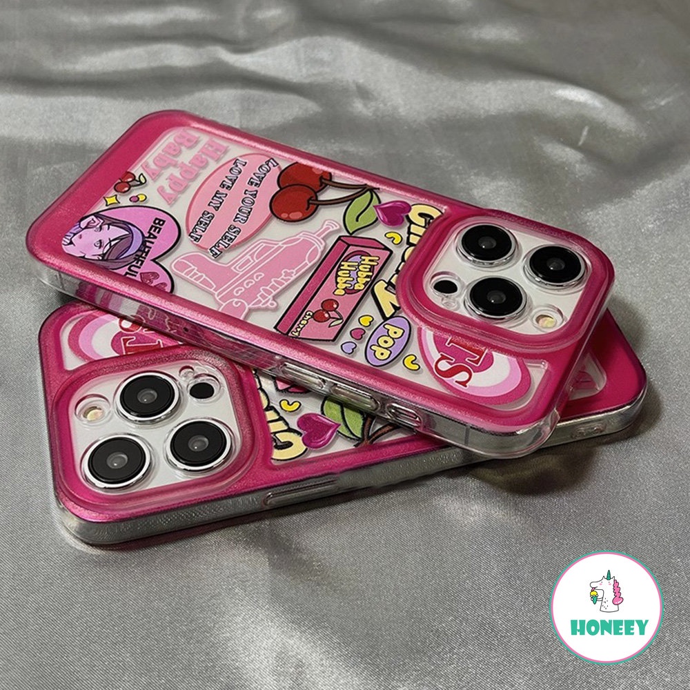 IPHONE Sweet Retro Pop Cherry Gadis Cinta Pistol Air Telepon Case Untuk Iphone14 13 11 12 Pro Max Xr Xs 7 8 Plus Case Cute Cover