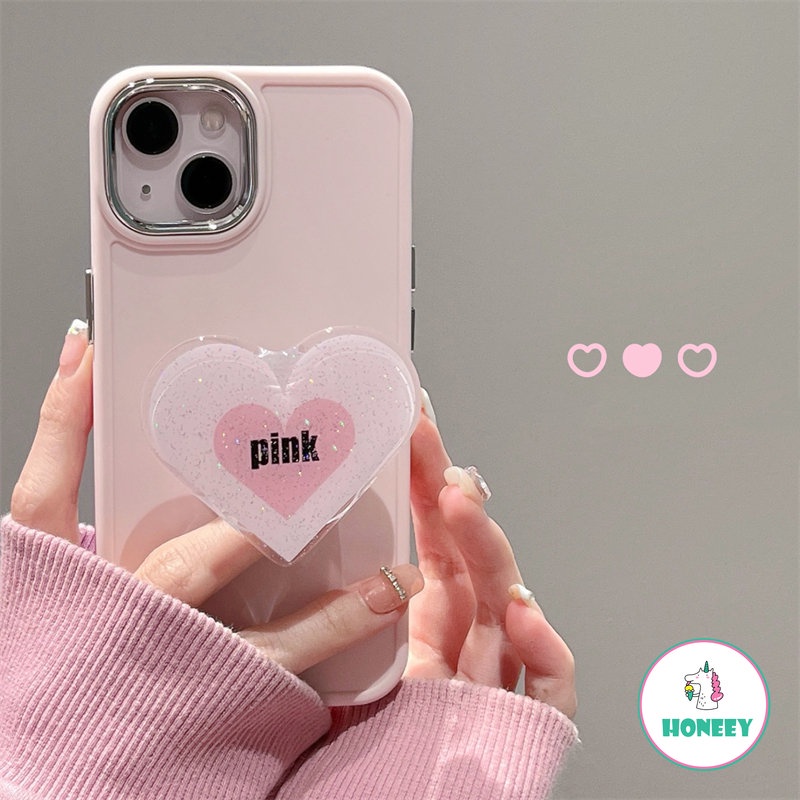 IPHONE Cute Pink Love Star Bracket Phone Case Kompatibel Untuk Iphone14 13 12 11 Pro Max 14plus Jepang Kawaii Gadis Pelindung Lensa Lembut Penutup Belakang