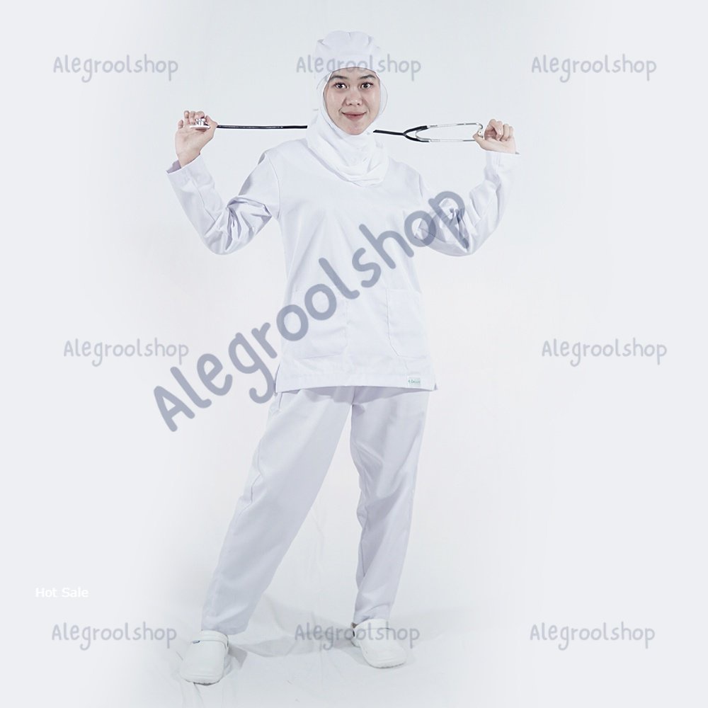 Doctor Scrub's set Baju OK Lengan Panjang Putih series 'My Basic'