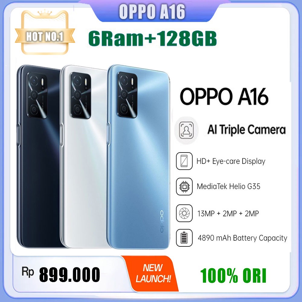 bisa cod Hp Oppo A16 6/128 AI Triple Camera 4G LET 6.52 inches Dual SIM 8MP+13MP Handphone