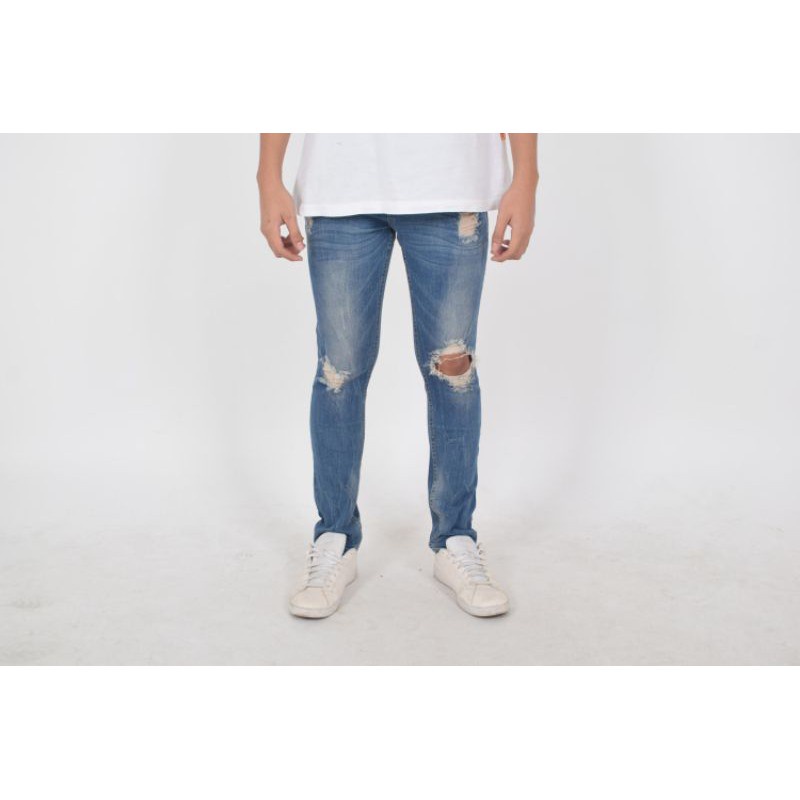 Weird Jeans  - Blue modry A08 - Celana Jeans Pria Skinny Slimfit Ripped Jeans