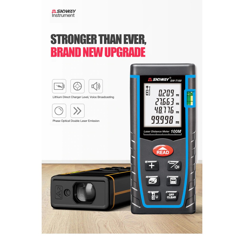 AKN88 - SNDWAY SW-T100 - Digital Laser Distance Meter Rangefinder - 100M